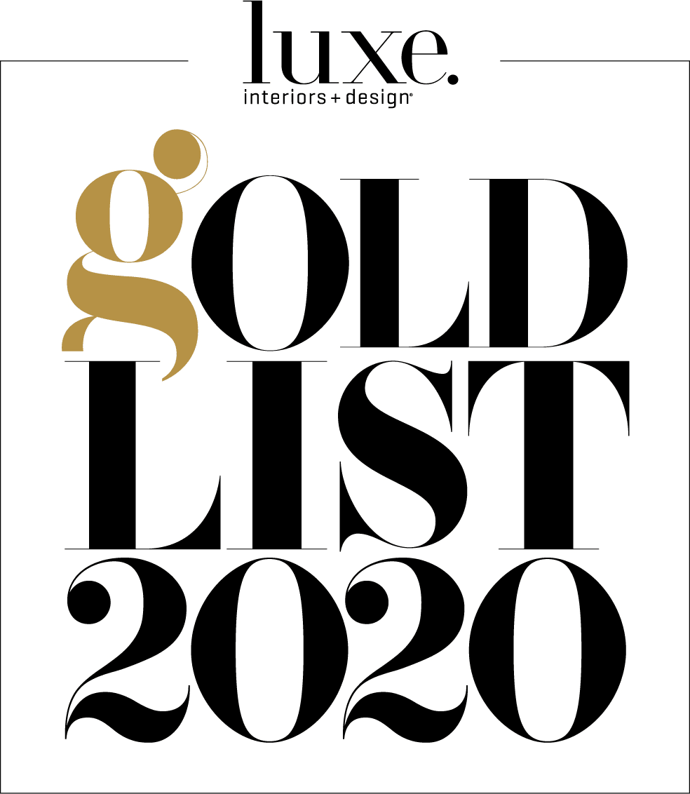 Luxe Interiors + Design Gold List 2020 logo with black and gold text.